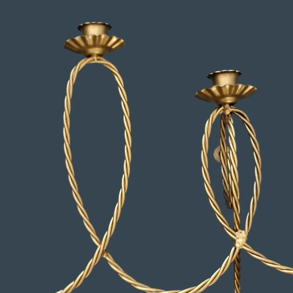 Vintage MCM Wall Candle Holder & Sconce Set Gold Tone Gilt Metal Rope Twisted